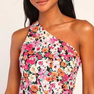 Gorgeous Garden Pink Floral One-Shoulder Faux-Wrap Mini Dress new with tags